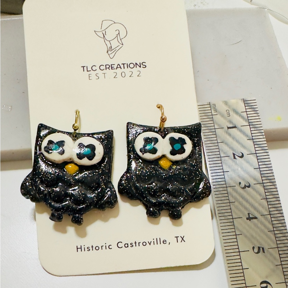 Hand Crafted Black and White Owl Earrings